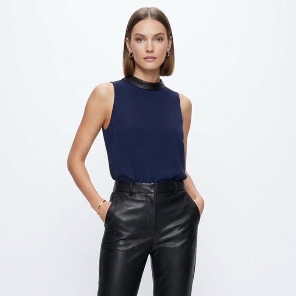 Amanda Uprichard Navy Sleeveless Blouse